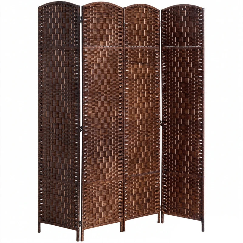 6ft Folding Room Divider, 4 Panel Wall Partition with Wooden Frame for Bedroom, Home Office, Brown