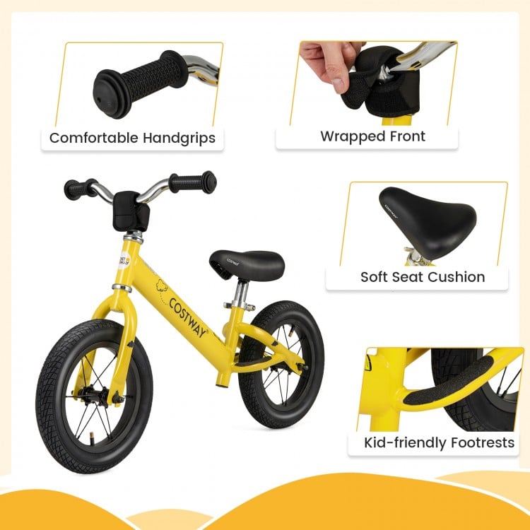 12 Inch Toddler Balance Bike with Height Adjustable Handlebar and Seat-Yellow