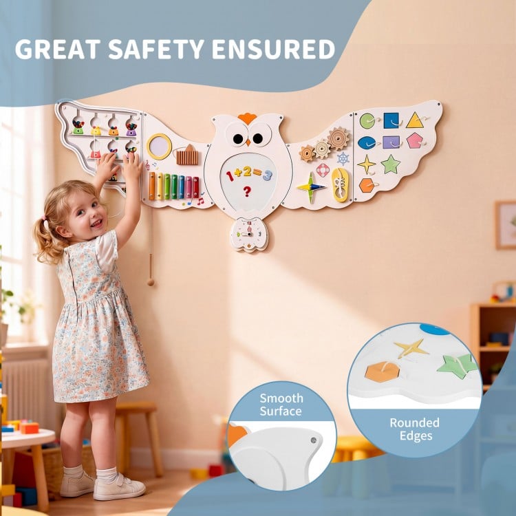 11-in-1 Toddler Learning Activity Center Owl Activity Wall Busy Board Panels for 3+ Years Old