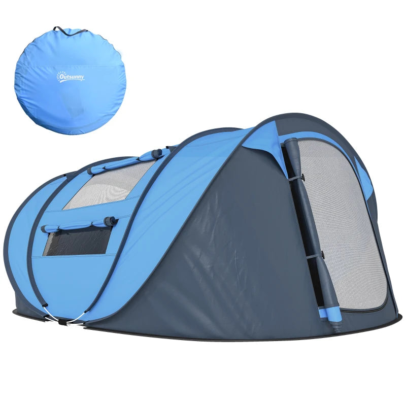 4 Person Camping Tent, Easy Pop Up Tent with Doors, Windows and Carry Bag, Automatic Setup Tent for Hiking, Blue