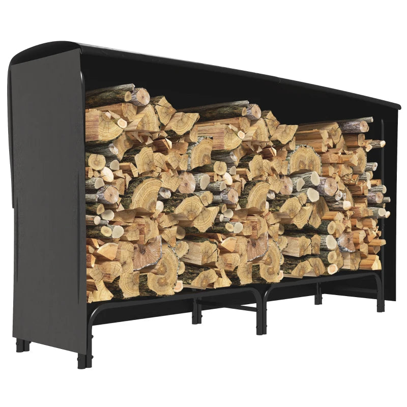 6ft Outdoor Firewood Rack with Cover, Adjustable Wood Storage Holder, Indoor Outdoor Log Rack for Fireplace, Black