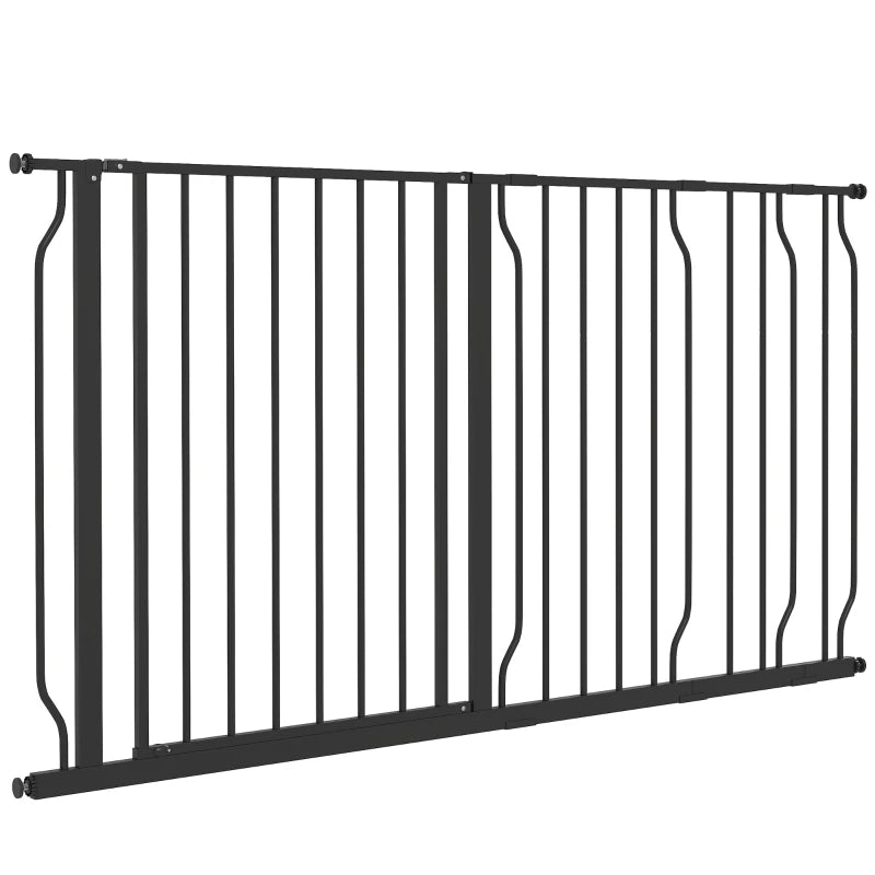 30"- 57" Easy Install Pet Gate w/ Door & Double Locking System, Extra Wide Dog Gate for Stairs, Hallways, Black