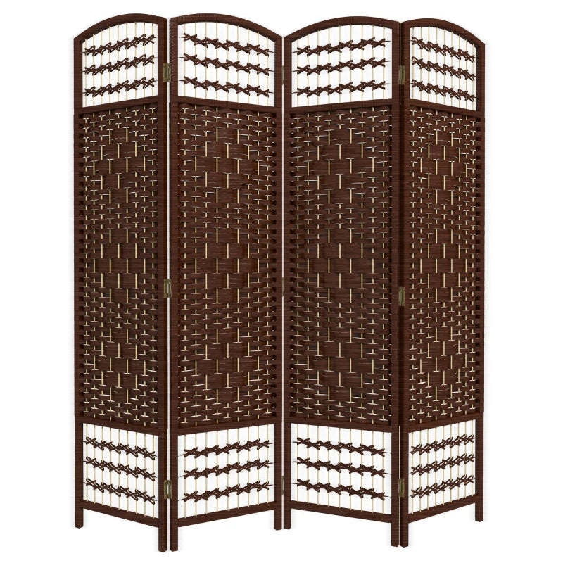 4 Panel Folding Room Divider, Portable Privacy Screen, Wave Fiber Room Partition for Home Office, Brown