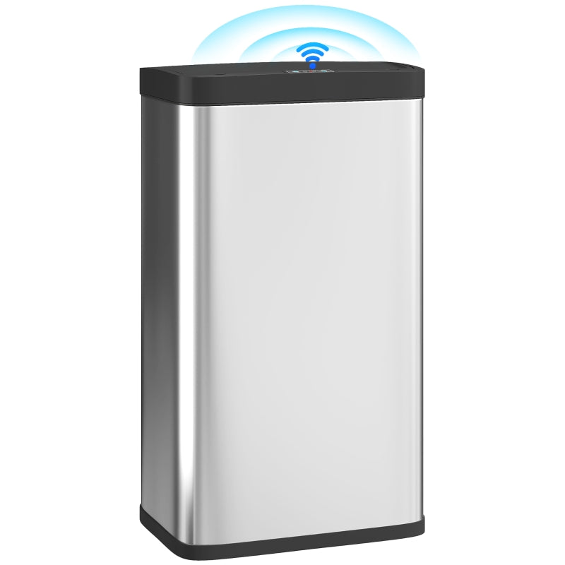 12 Gallon Sensor Can, Automatic Garbage Can with Soft-Close Lid, Fingerprint-Proof Stainless Steel, Silver