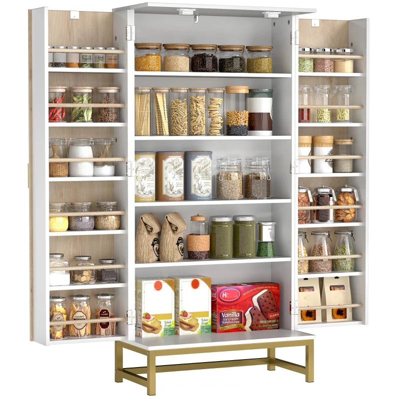 47" Kitchen Pantry Cabinet, Freestanding Kitchen Storage Cabinet with 12 Door Shelves and Adjustable Shelves, White