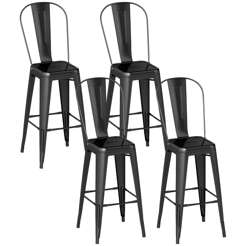 24" Set of 4 Bar Stools Kitchen Industrial Breakfast Bistro Cafe Metal Frame Black