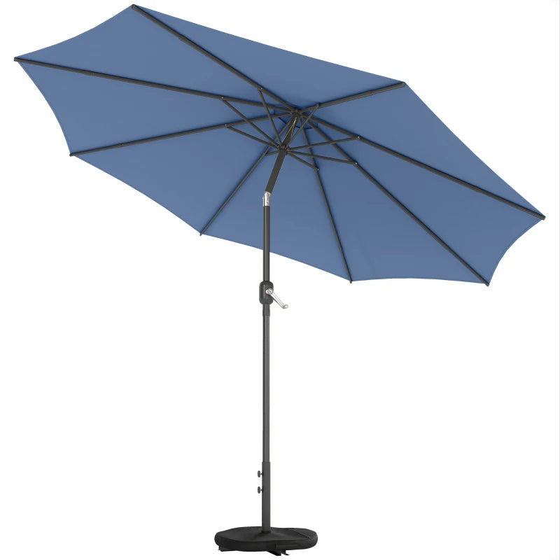 10' x 10' Round Market Umbrella with Base and Sandbag, Patio Umbrella with Crank Handle and Tilt, Blue