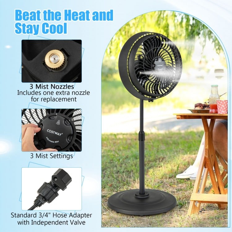 16 Inch Outdoor Misting Fan Oscillating Pedestal Fan with 3 Mist Levels-Black
