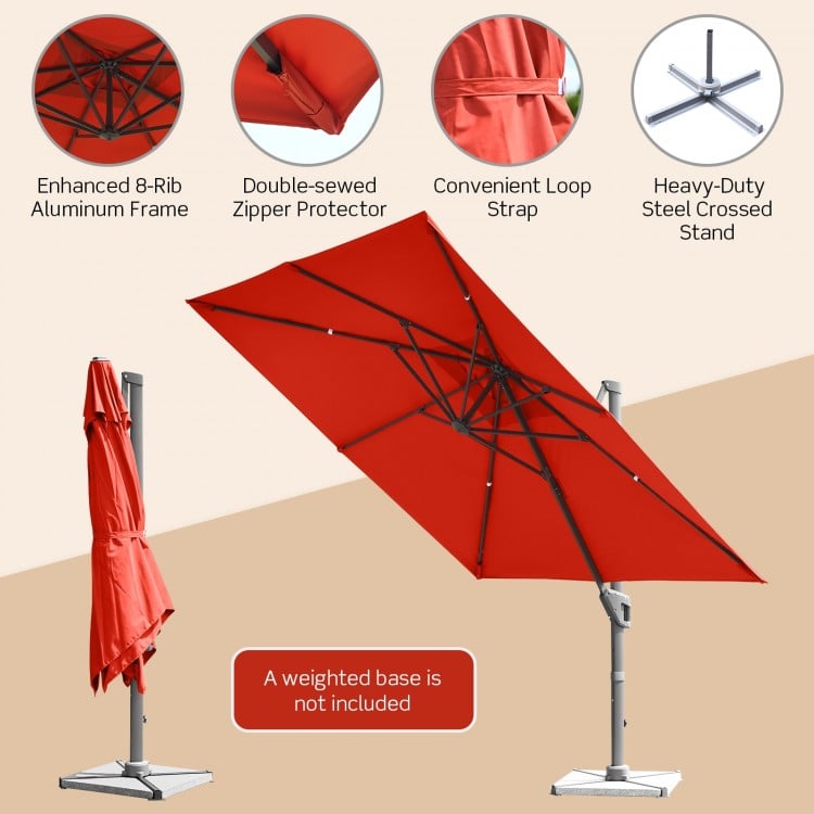 10 x 10 Feet Patio Offset Cantilever Umbrella with Aluminum 360-degree Rotation Tilt-Orange
