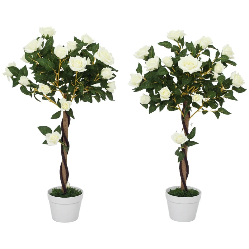 3FT Artificial Plant White Rose Floral Set of 2 in Pot, Fake Plant for Home Indoor Decor