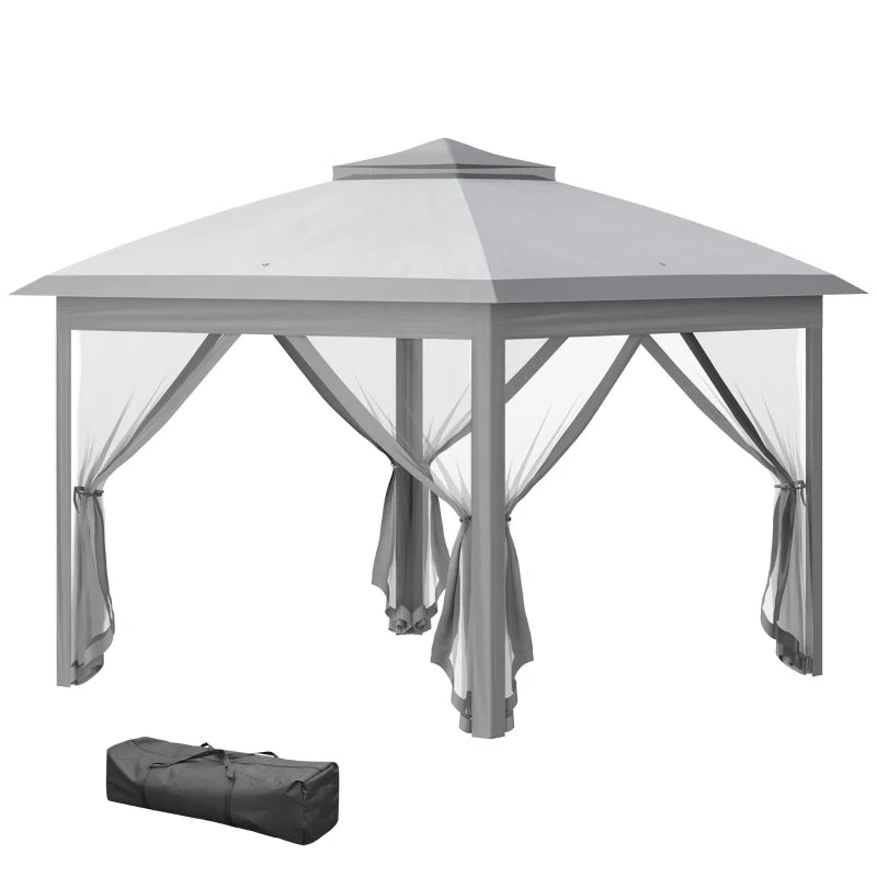 11' x 11' Pop Up Gazebo, Double Roof Foldable Height Adjustable Canopy Tent with Mesh Sidewalls, Carrying Bag, Grey
