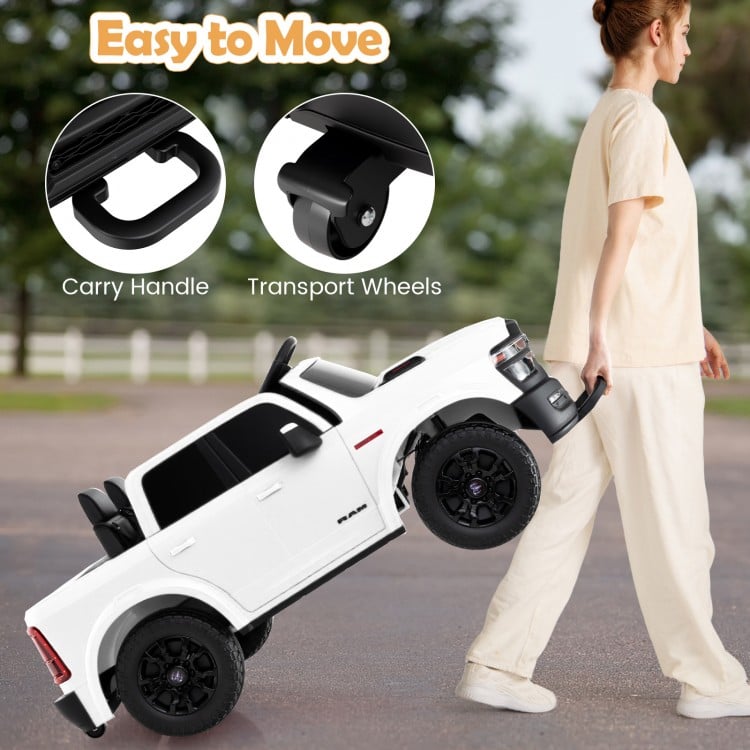 2 Seater 24V Ride on Toy for Big Kids Licensed Ram Truck with Remote and Music-White