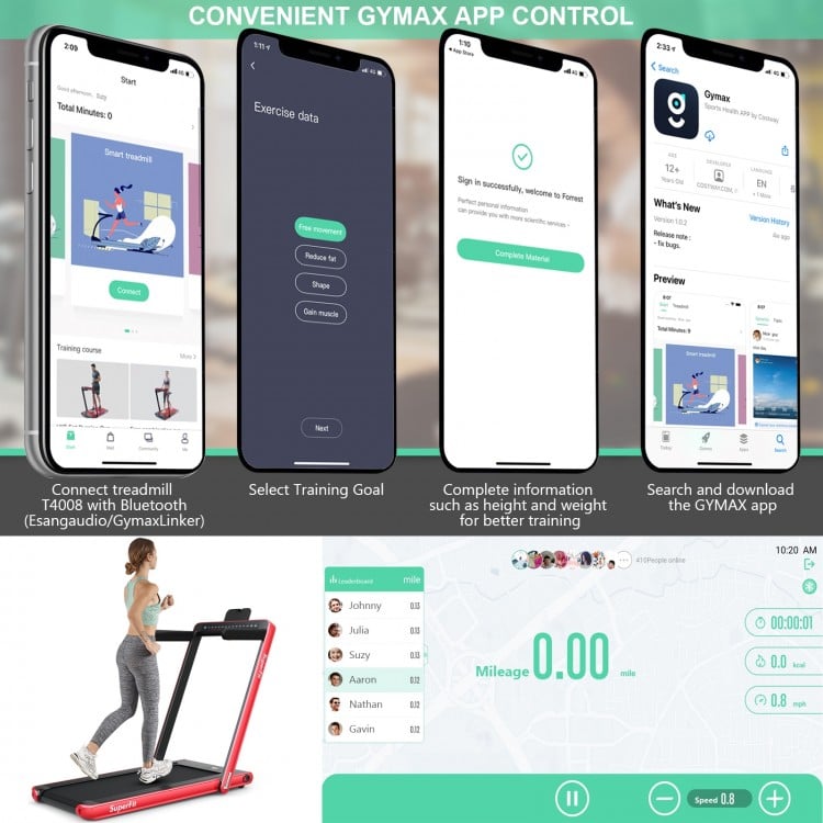 2-in-1 Electric Motorized Health and Fitness Folding Treadmill with Dual Display and Speaker