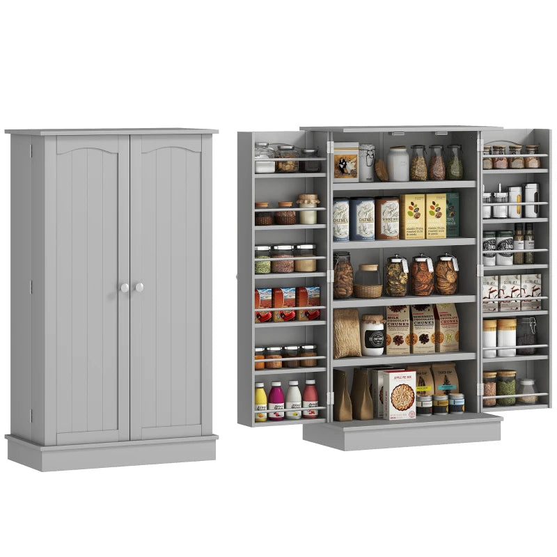 41" Storage Cabinet, 2-Door Kitchen Pantry Cabinet with 5-tier Shelving, 12 Spice Racks and Adjustable Shelves, Grey