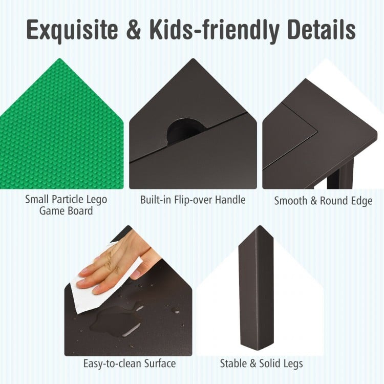 2-in-1 Kids Double-sided Activity Building Block Table with Drawers-Brown