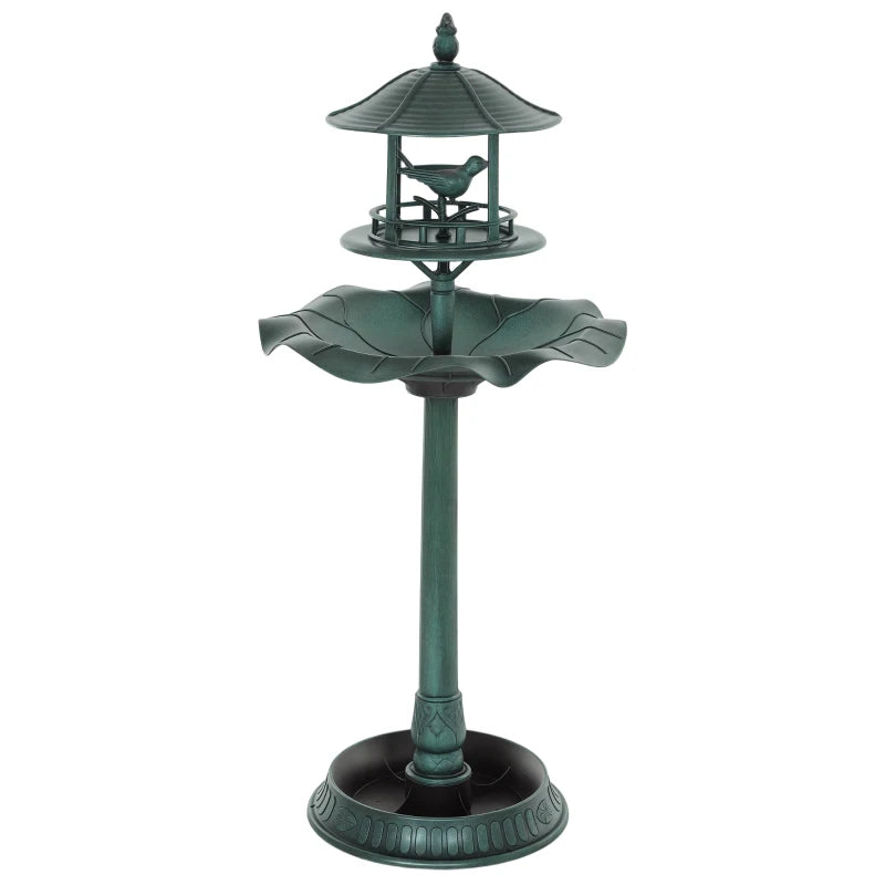 3-in-1 Garden Bird Bath Bowl Pedastal with Large Water Basin, Bird Feeder & Underneath Flower Planter, Green