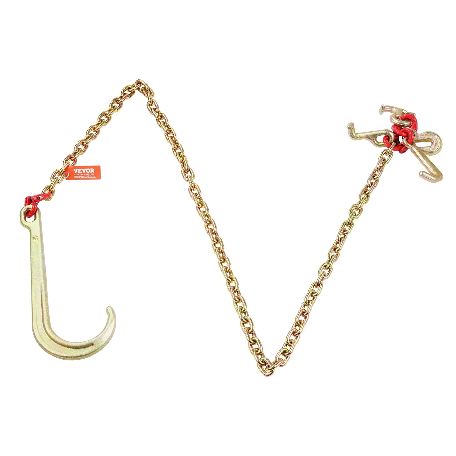 VEVOR 5/16"x6' G80 Tow Chain 15" J Hook Long Shank RTJ & Grab Hooks Wrecker Tie