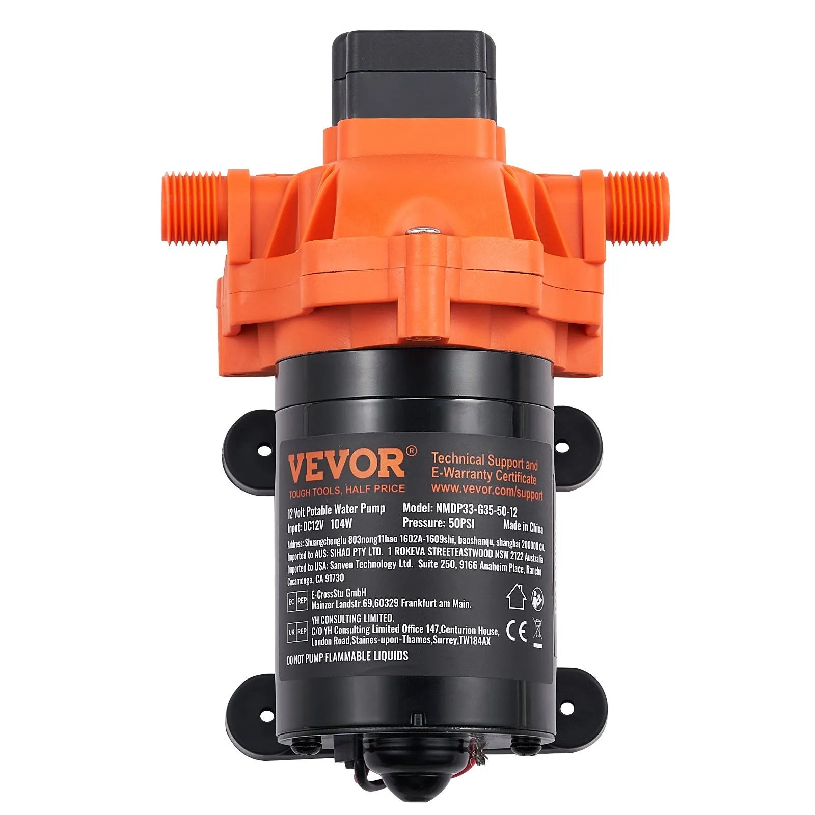 VEVOR 12V Diaphragm Pump 3.5GPM 13.25L/min 3-Chamber Water Pump Pressure Switch