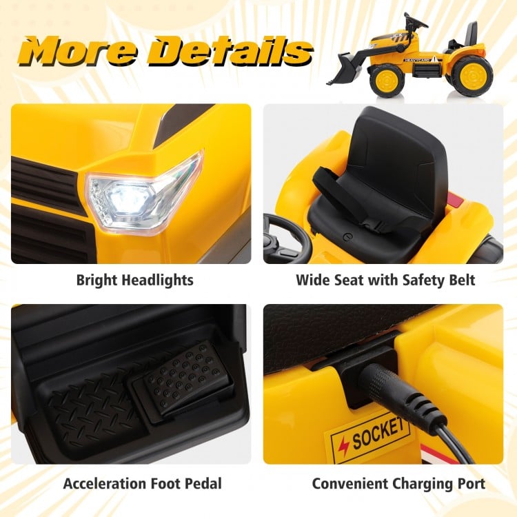12V Kid's Ride on Excavator with Adjustable Digging Bucket-Yellow