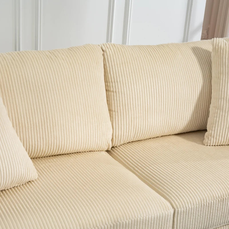 3 Seater Sofa, 83.5" Modern Upholstered Couch with Pocket Spring and 2 Scatter Cushions for Living Room, Cream White