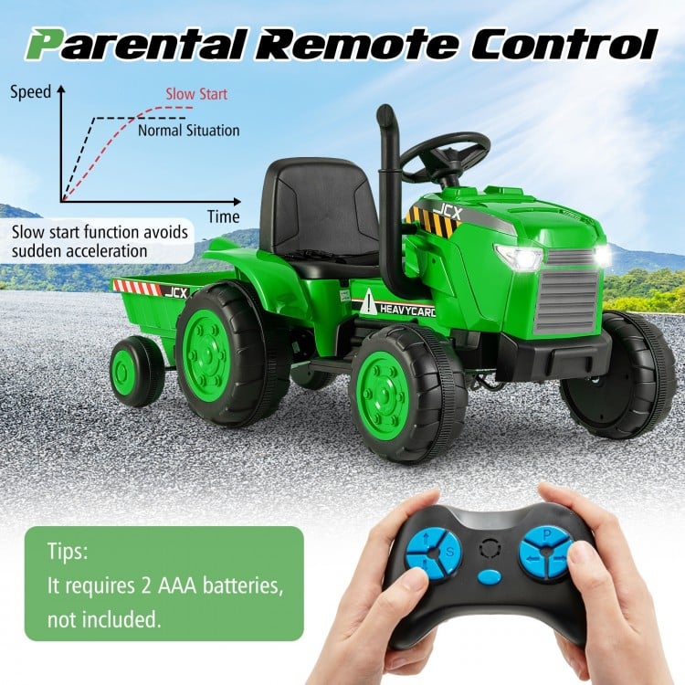 12V Kids Ride On Tractor with Trailer and Remote Control-Dark Green