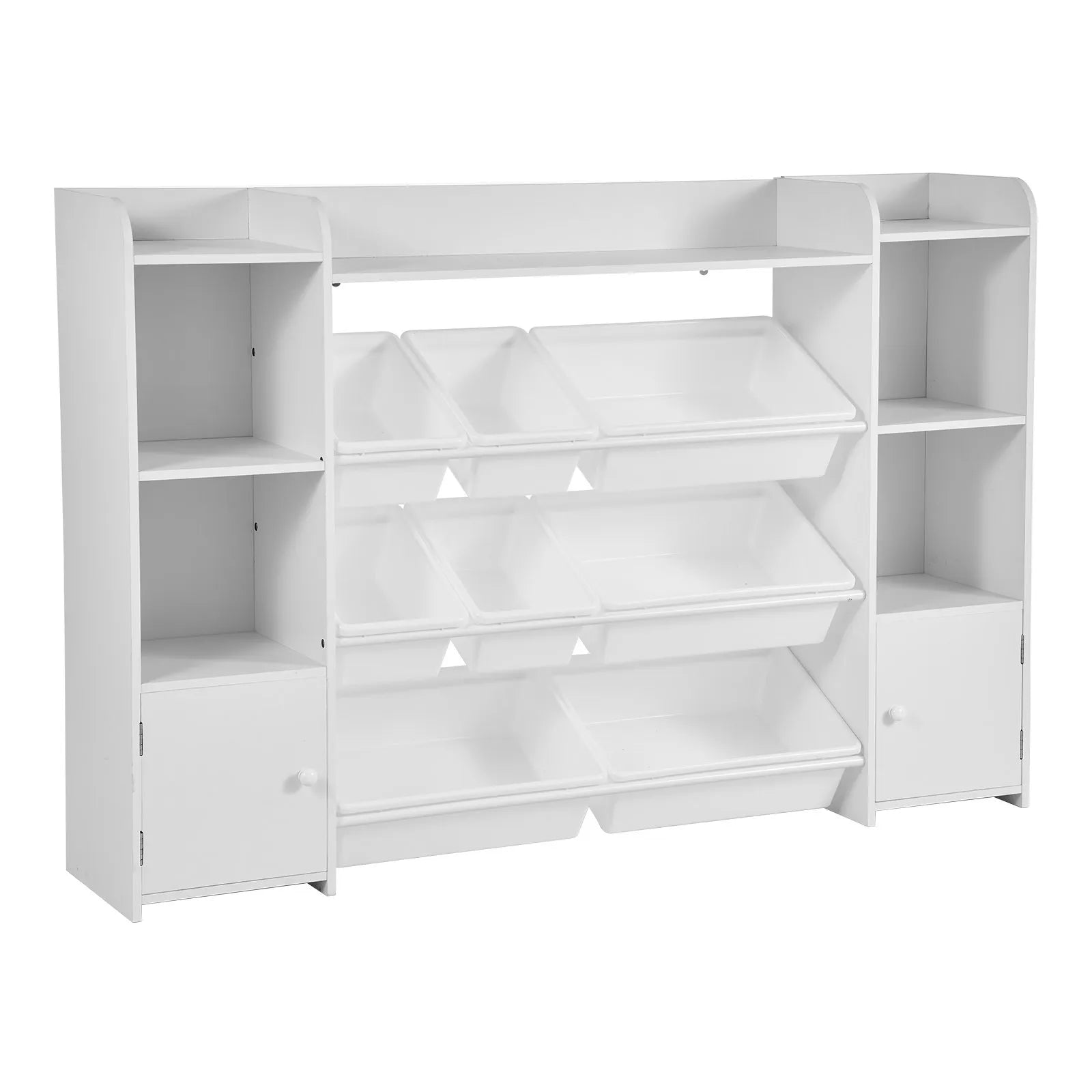 VEVOR 4-Tier Large Kids Toy Storage and Bookshelf with 8 Plastic Bins White