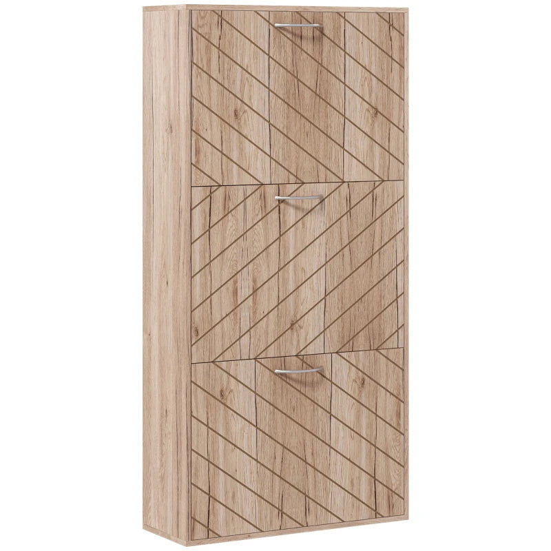Shoe Storage Cabinet with 3 Flip Drawers, Narrow and Slim, 12 Pair of Shoes Organizer for Hallway, Entryway, Nature Wood