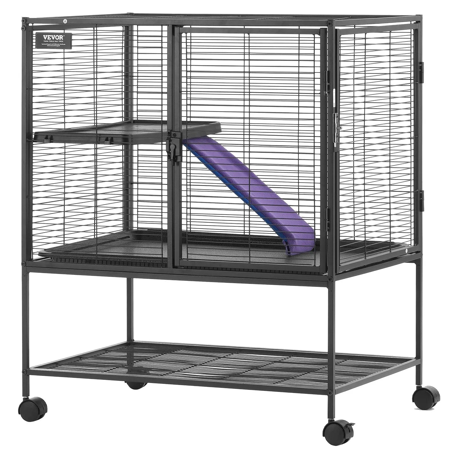 VEVOR 36" Metal Small Animal Cage 2-Tier Rolling Ferret Cage with Tray A Ramp