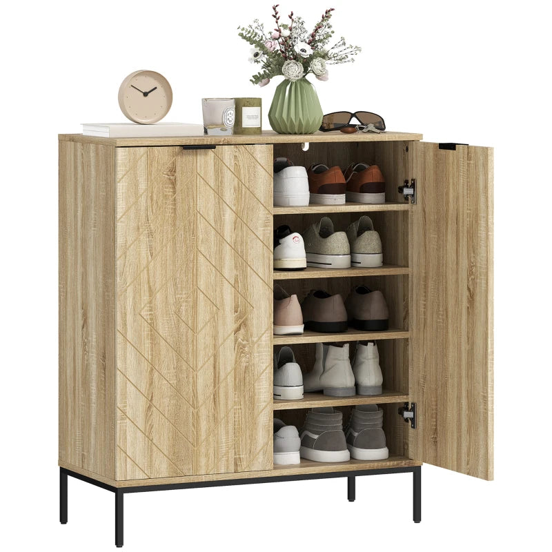 Shoe Storage Cabinet for 15 Pairs, Freestanding Shoe Cabinet with Doors and Adjustable Shelves for Hallway, Oak