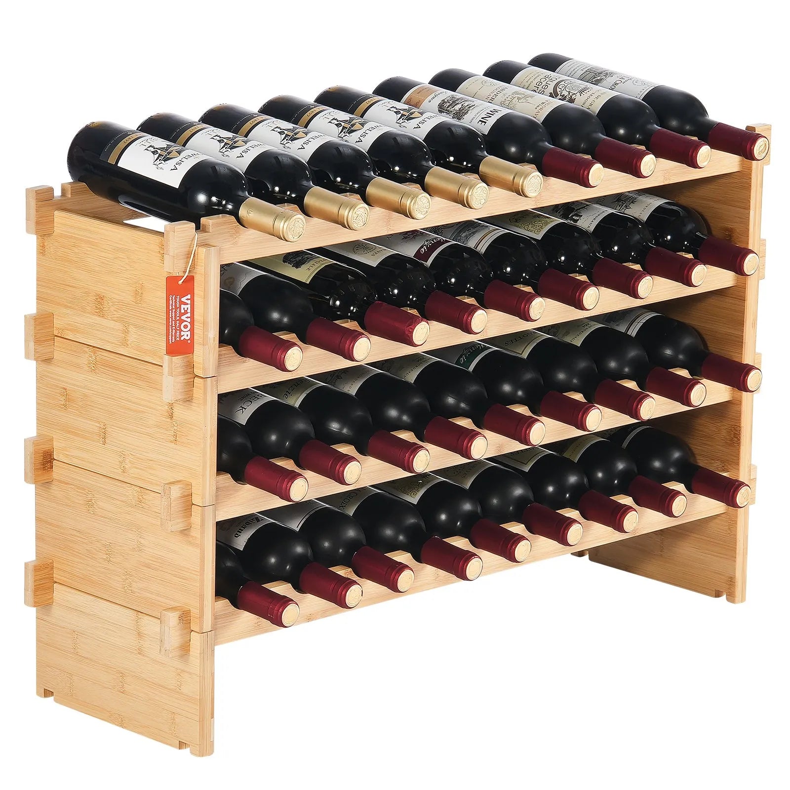 VEVOR 36 Bottle Stackable Modular Wine Rack Bamboo Wood Display Shelf 4-Tier