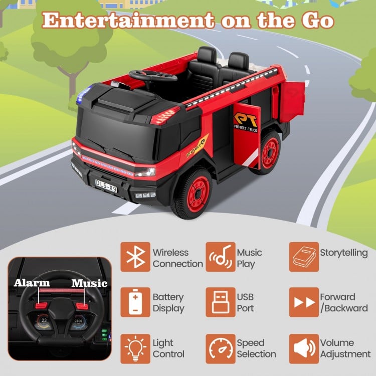 12V Kids Ride on Fire Truck 2-Seater with Remote Control and Water Gun-Red