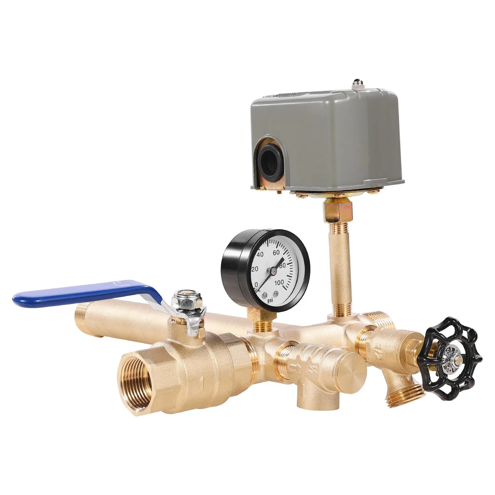 VEVOR 1"x11" Well Pressure Tank Tee Kit 30/50PSI Pressure Switch 1 in Gate Valve