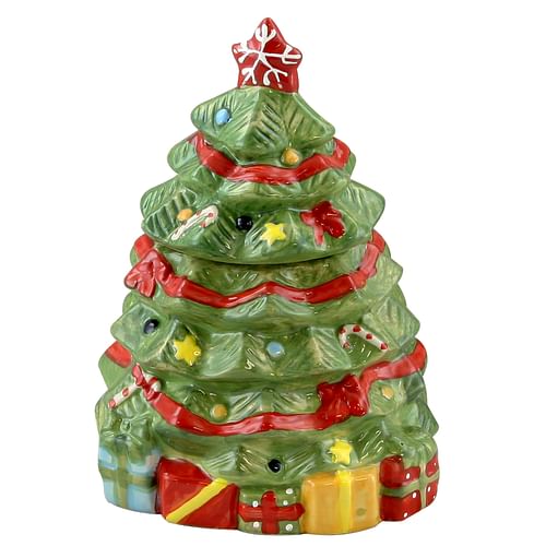 Gibson Home Mirthful Treats Hand Painted Stoneware Christmas Tree Cookie Jar - Free Shipping