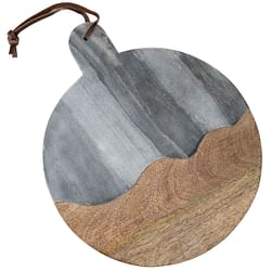 Laurie Gates 11 Inch Marble and Mango Wood Round Serving Tray in Gray with Handle - Free Shipping