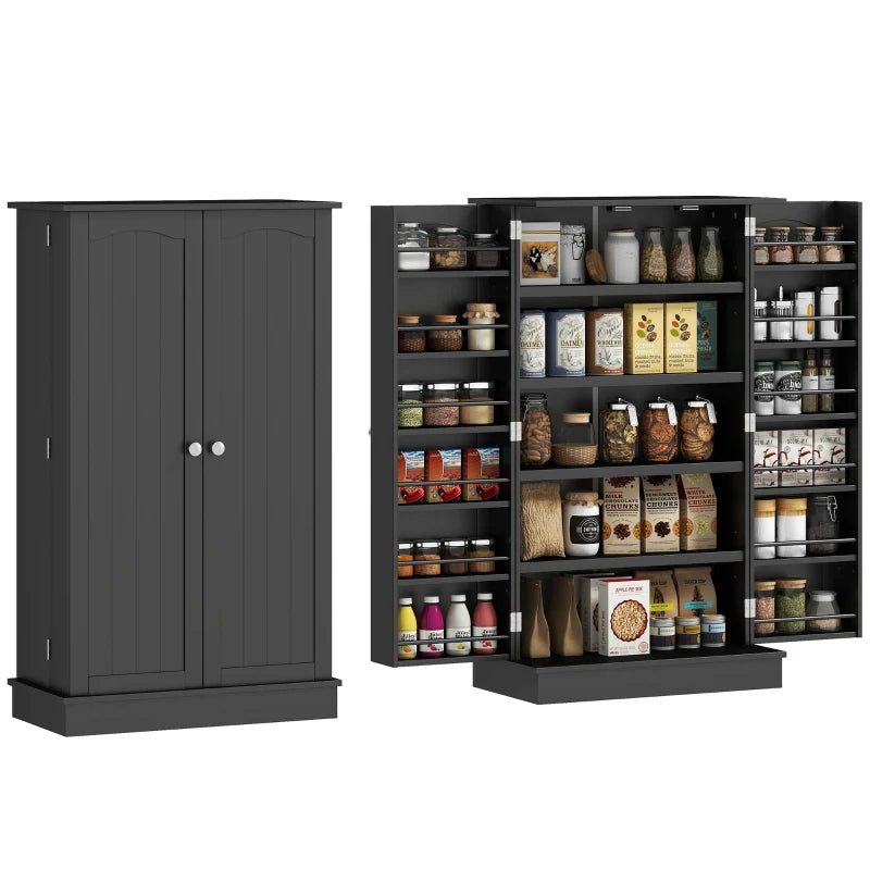 41" Kitchen Pantry Cabinet with 5-tier Shelving, 12 Spice Racks, Anti-Tipping, 2-Door Storage Cabinet with 3-Level Adjustable Shelves, Black