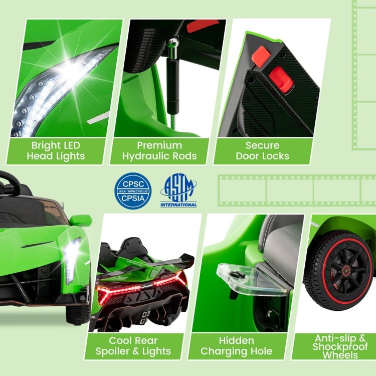 12V Licensed Lamborghini 4WD Kids Ride-on Sports Car with 2.4G Remote-Green