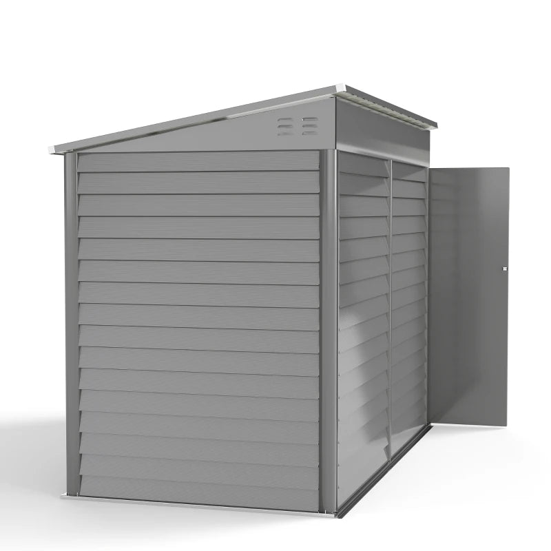 4.6' x 9' Steel Outdoor Storage Shed, Lean to Shed, Metal Tool House with Foundation Kit, Lockable Doors, Gloves and 2 Air Vents for Backyard, Patio, Lawn, Grey