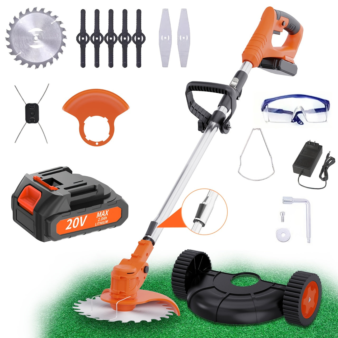 Portable Cordless Electric Lawn Mower, Grass Trimmer Handheld Weeder with 4 Different Blade Models and Two Large Capacity Lithium Batteries, Suitable for Outdoor and Patio Use, Includes Charger