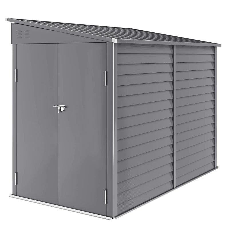4.6' x 9' Steel Outdoor Storage Shed, Lean to Shed, Metal Tool House with Foundation Kit, Lockable Doors, Gloves and 2 Air Vents for Backyard, Patio, Lawn, Grey