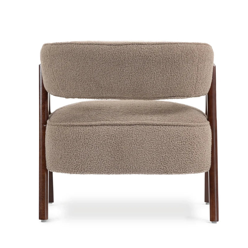 Sherpa Fleece Accent Chair, Upholstered Armchair with Solid Wood Legs and Steel Frame for Living Room, Light Brown
