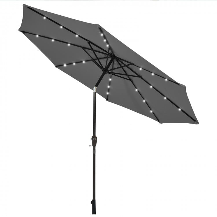 10 Feet Outdoor Patio Umbrella with Bright Solar LED Lights-Gray