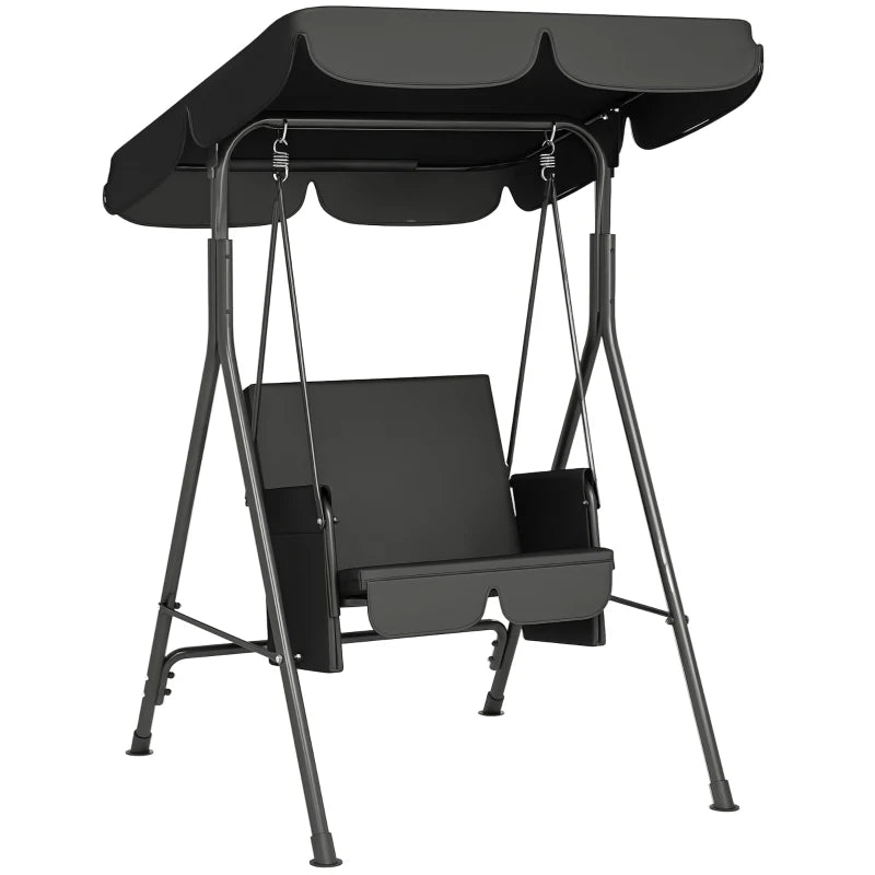 1-Seat Outdoor Porch Swing Patio Swing with Adjustable Canopy, Removable Seat and Back Cushion for Garden, Poolside
