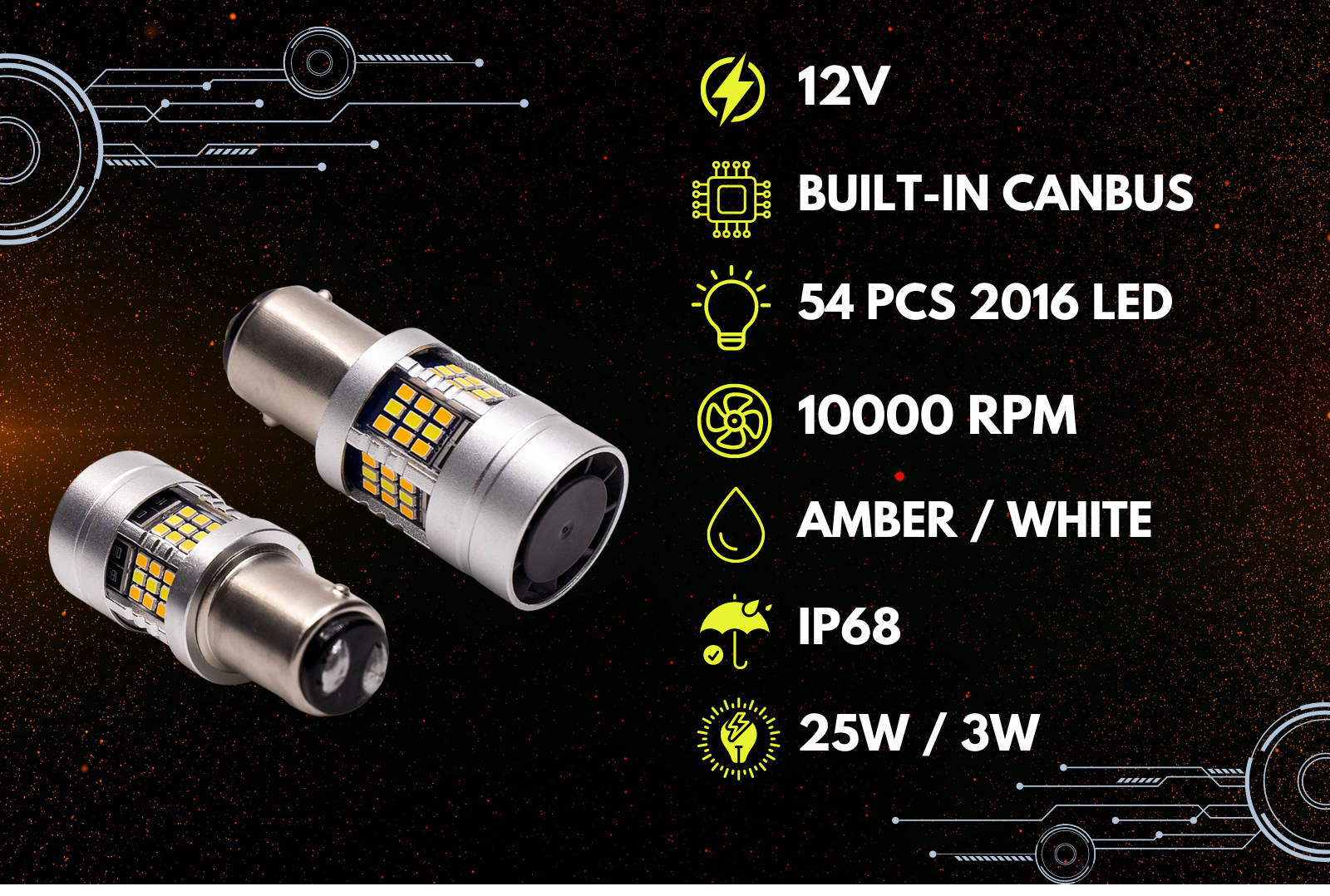 1157 2057 2357 7528 LED Turn Signal Light Anti Hyper Flash CANBUS Error Free Switchback Dual Color Bulb White Amber BAY15D | G54 Series HYUGA (Pack of 2)