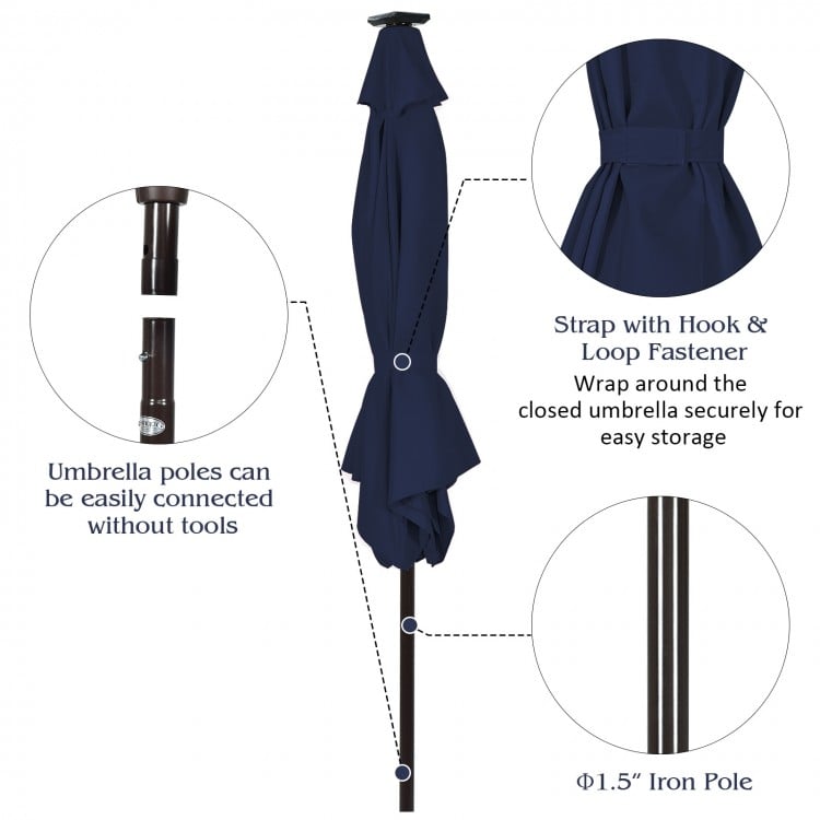 10 Feet Outdoor Patio Umbrella With Bright Solar LED Lights-Dark Blue