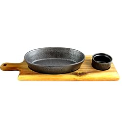 Gibson Elite Gracious Dining 3-Piece Reactive Fine Ceramic Bowl Set With Acacia Wood Tray in Gray - Free Shipping