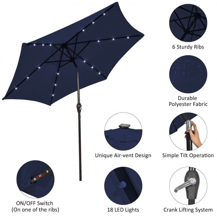 10 Feet Outdoor Patio Umbrella With Bright Solar LED Lights-Dark Blue