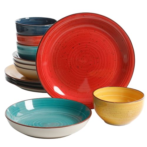Gibson Color Speckle 12 Piece Mix and Match Double Bowl Dinnerware Set in 4 Assorted Colors - Free Shipping