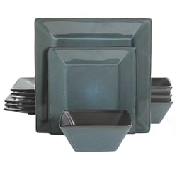 Gibson Studio Chelsea Lane 12 Piece Hard Square Stoneware Dinnerware Set in Blue and Black - Free Shipping