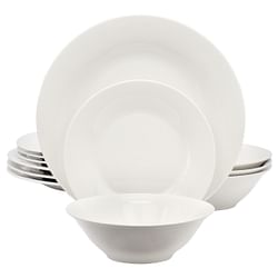 Gibson Home Everyday 12 Piece Round Fine Ceramic Dinnerware Set in White - Free Shipping
