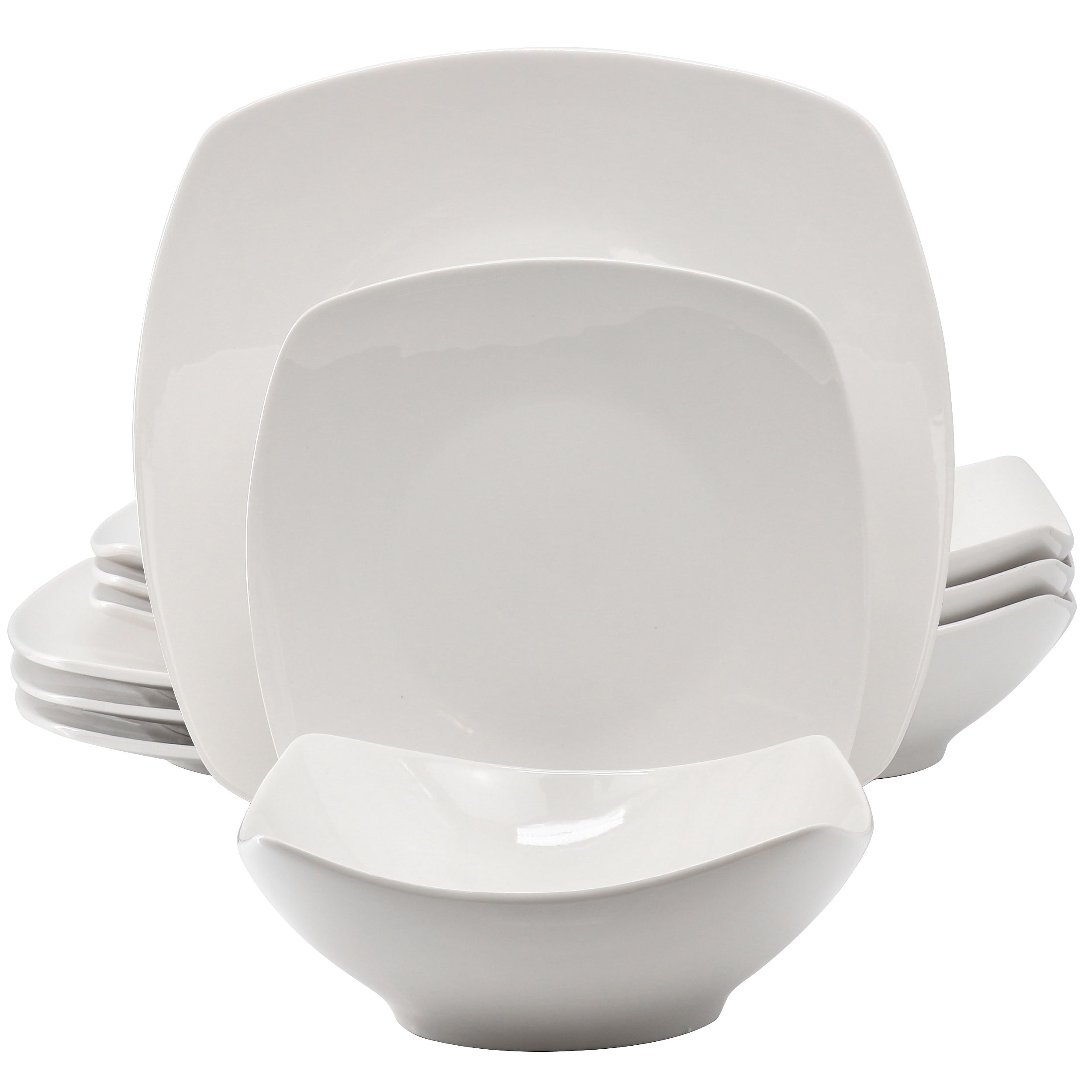 Gibson Home Everyday 12 Piece Square Fine Ceramic Dinnerware Set in White - Free Shipping